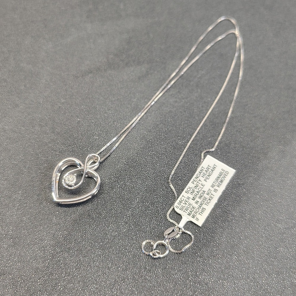 True Miracle Infinity Heart Necklace Womens Sterling 0.06ct Diamond Pendant